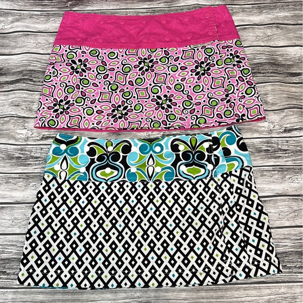 2 Sweet Spot Reversible snap wrap skirt pink green blue white black